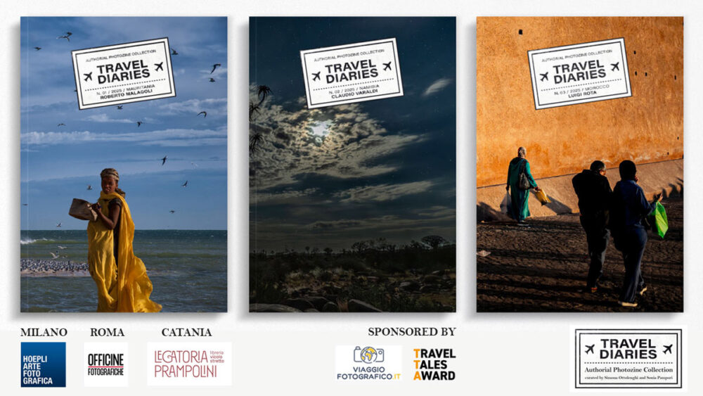 TRAVEL DIARIES, collana editoriale, studiata in un formato particolare, che permette un’agevole trasporto ma anche una visione ampia delle immagini. E questa collana nasce con la collaborazione di Viaggio Fotografico e la curatela di Simona Ottolenghi e Sonia Pampuri